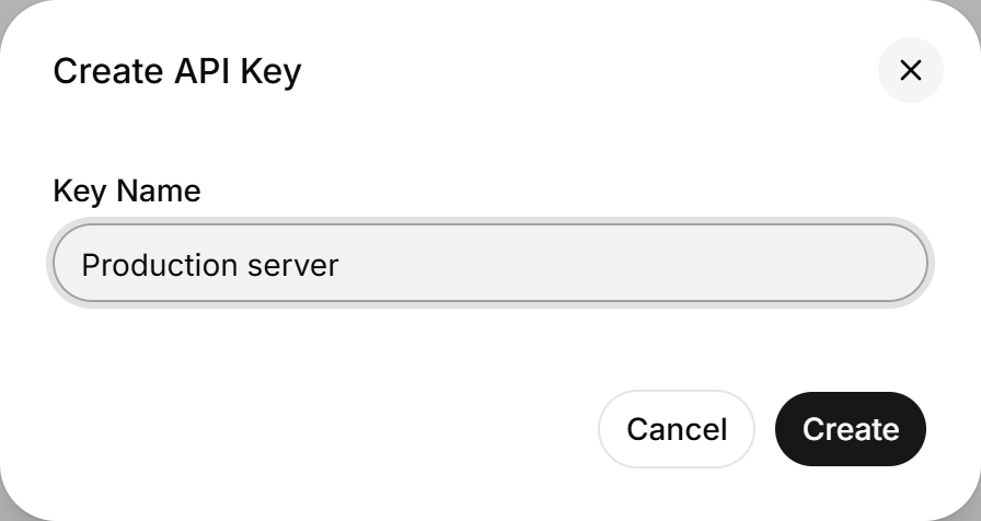 Create API Key dialog