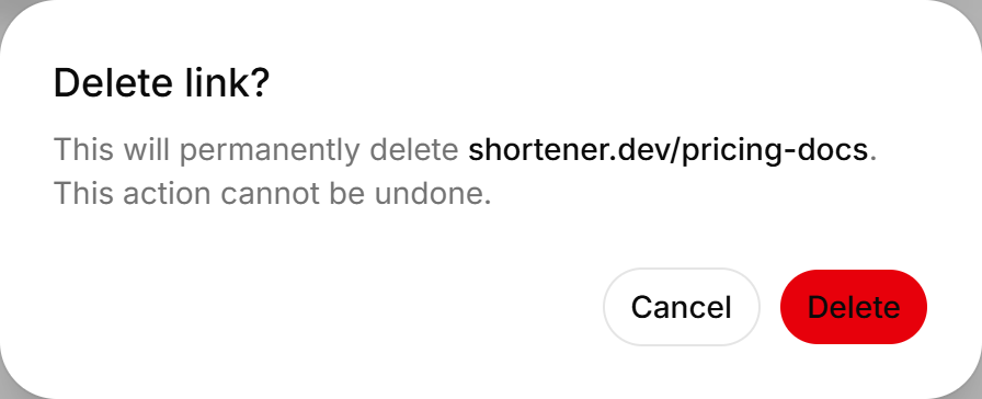 Delete link confirmation