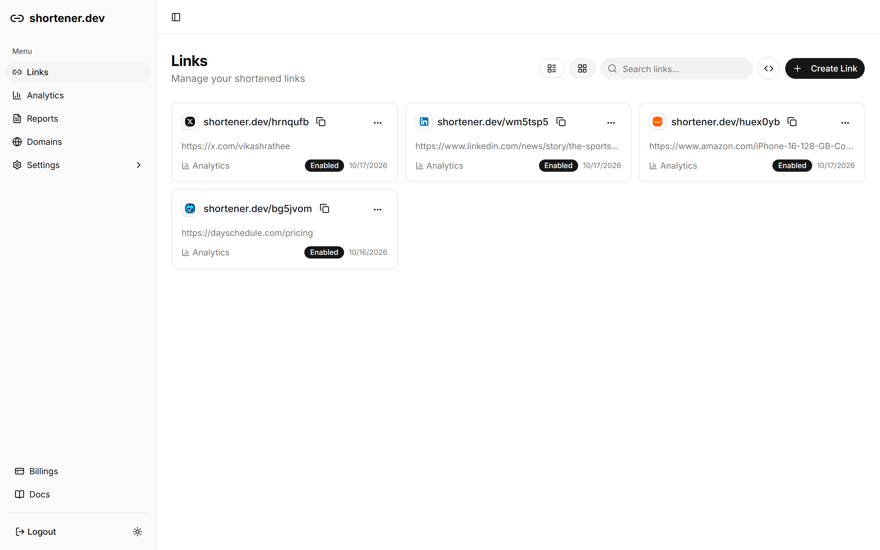 Links in grid view