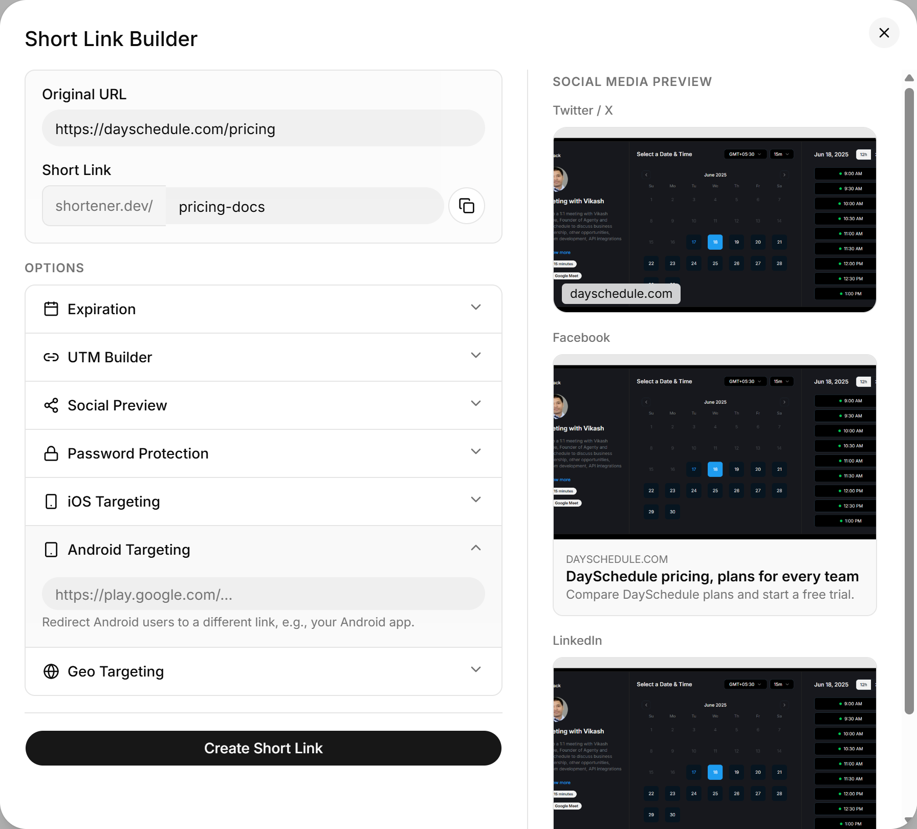 iOS Targeting and Android Targeting options