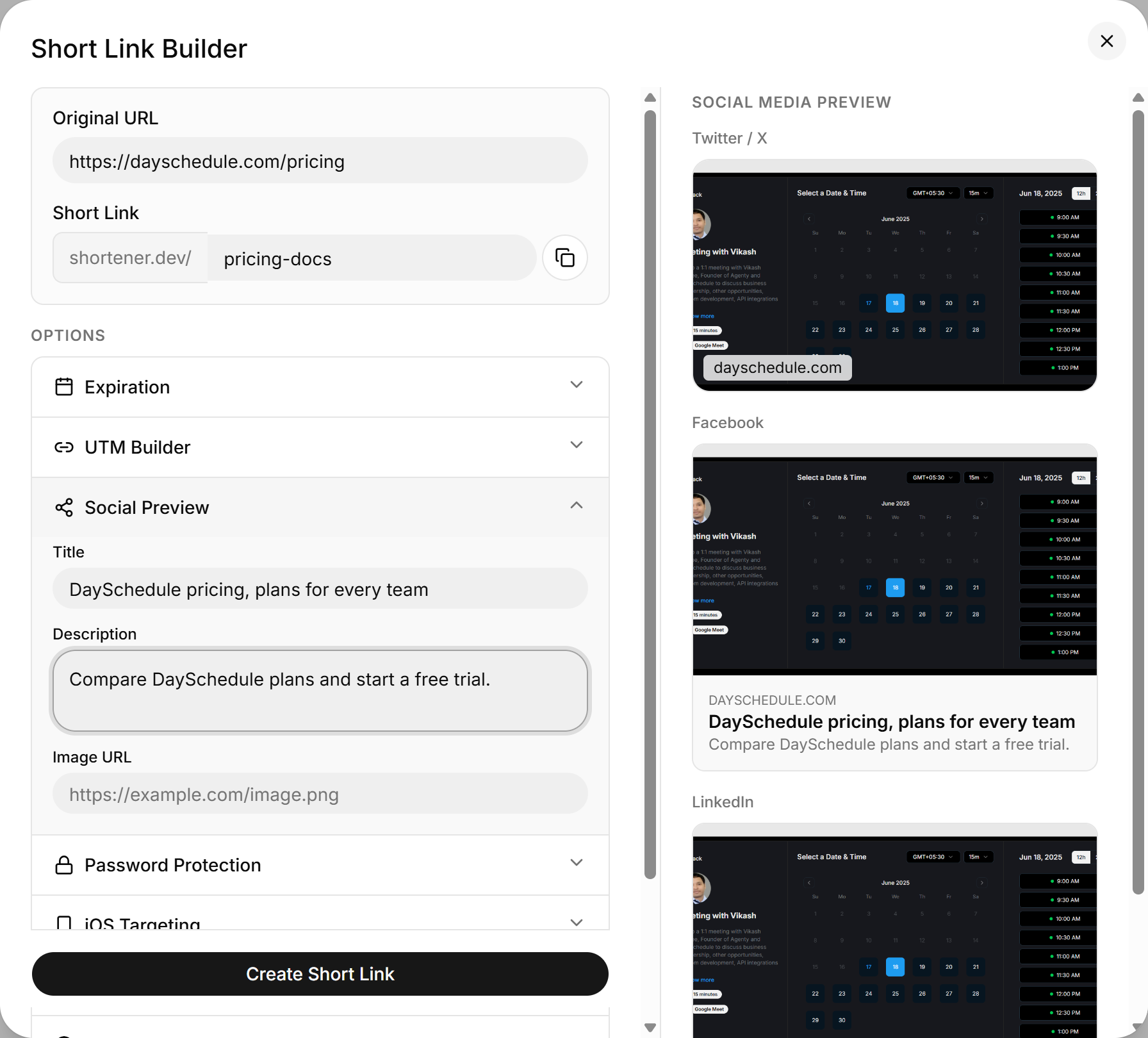Social Preview option with a custom title and description